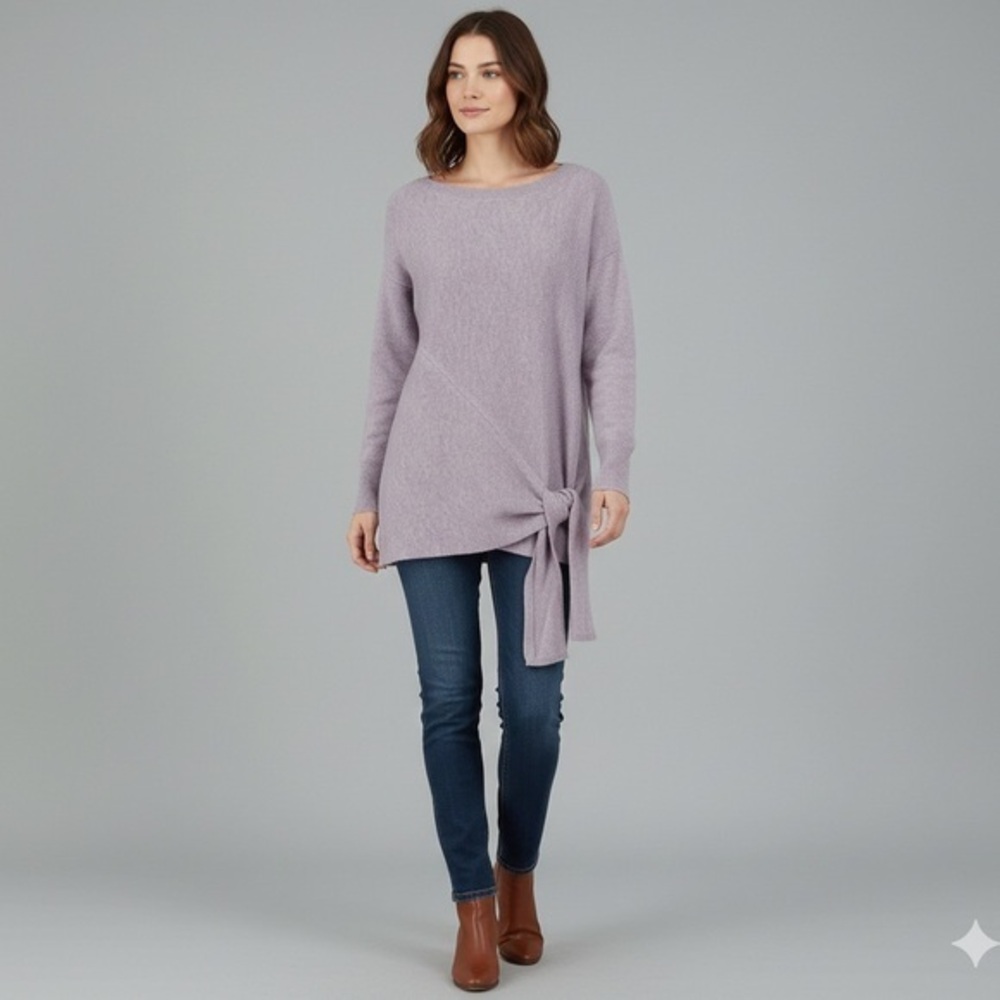 J Crew Women’s Large Oversized Lilac Wool Knit Tie Waist Sweater Tunic Top L